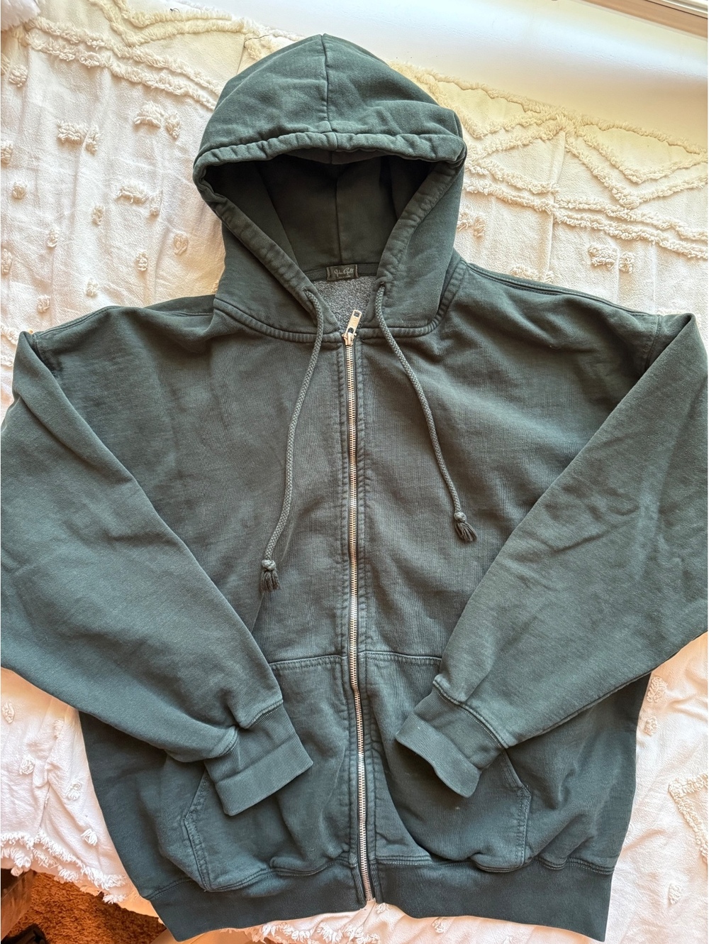 John Galt Brandy Melville Christy Faded Green Oversized Zip Hoodie